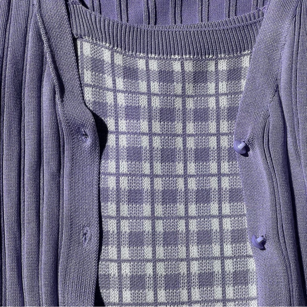 Dessin Studio Plaid Purple Dress & Cardigan